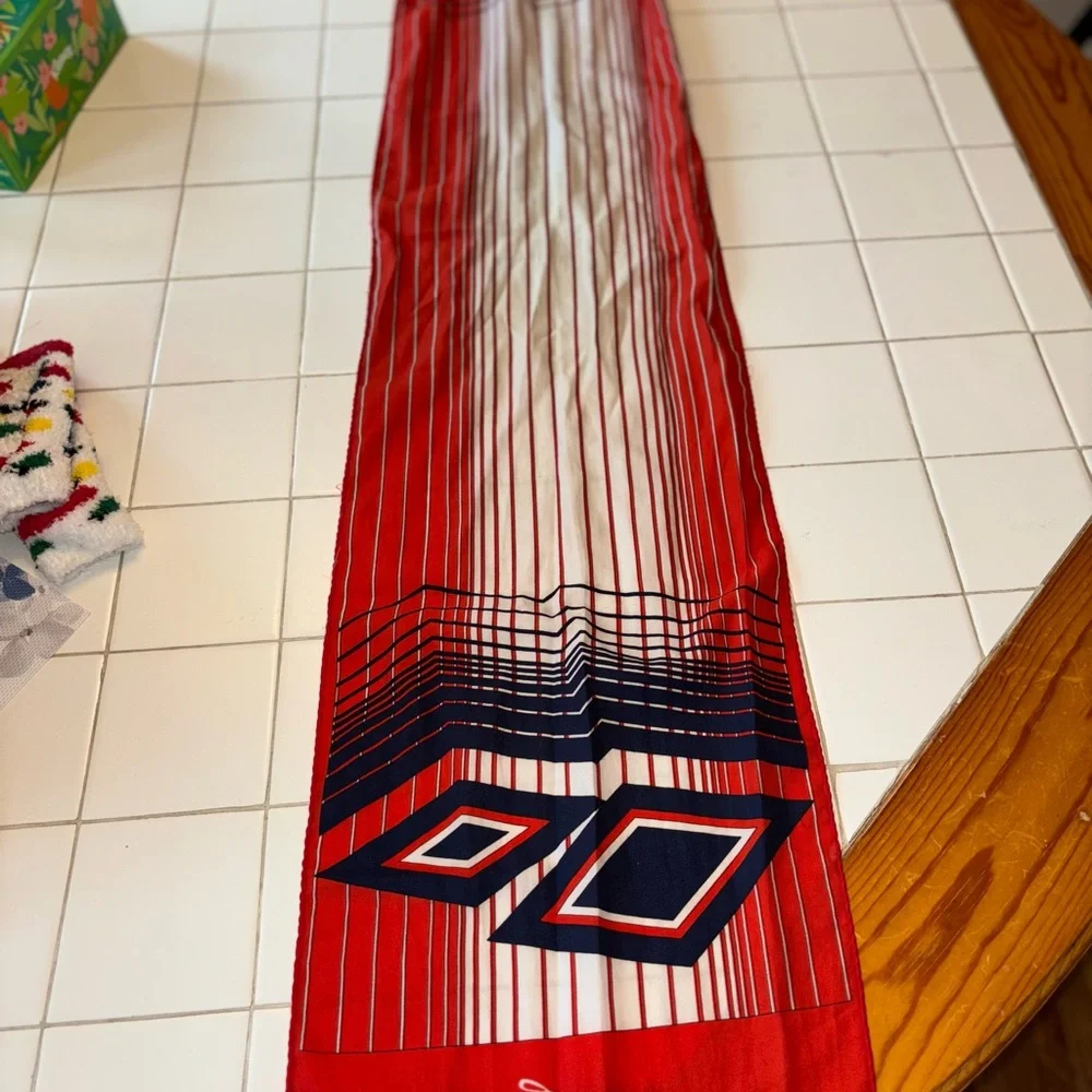 Leonardi Red White Blue Geometric Scarf stripes elegant party travel winter work